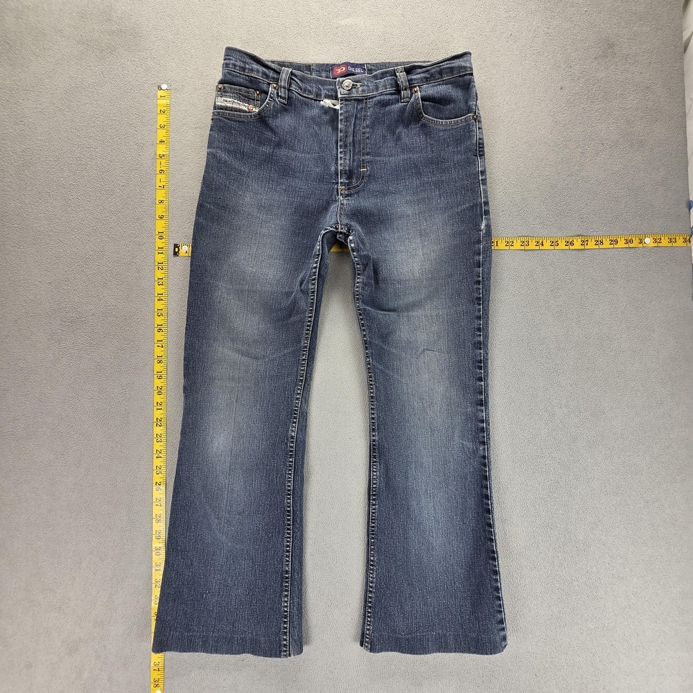 Diesel Jeans Mens 35x30 Blue Medium Wash Bootcut Zip Fly Embroidered Pockets